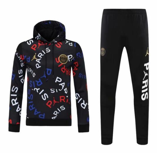 2021/22 PSG X Jordan Black Training Kits Hoodie Sweat Shirt with Pants